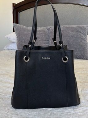 Calvin Klein Black Leather Double-Handle Tote